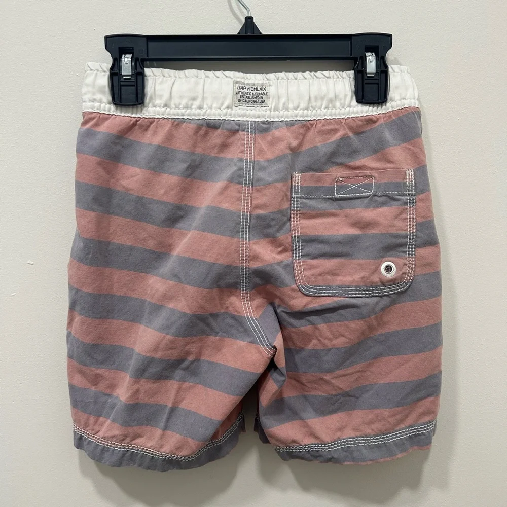 Gap Boy’s Swim Trunks Size Small 6-7 Red Navy Stripes Bathing Suit Bottoms Liner